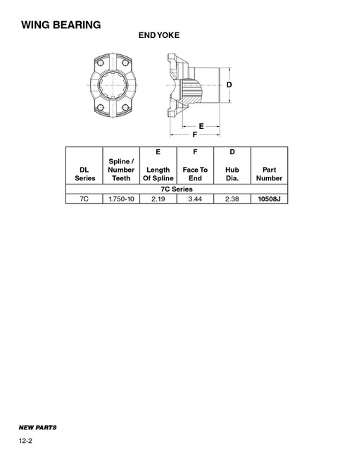1.750" 10 Spline - Mechanics® 7C Series Wing Bearing End Yoke  10508J