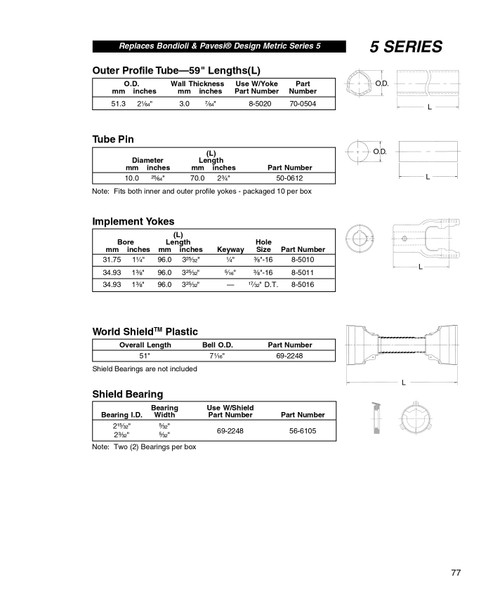 10 x 70mm Bondioli® Tube Pin  50-0612