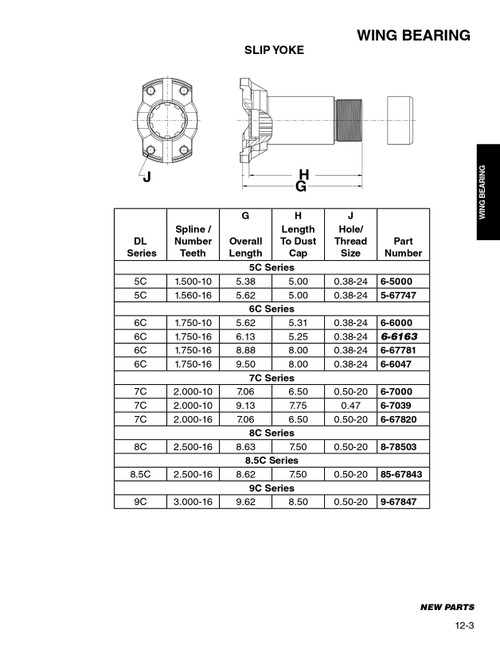 1.750" 10 Spline - Mechanics® 6C Series Wing Bearing Slip Yoke  6-6000