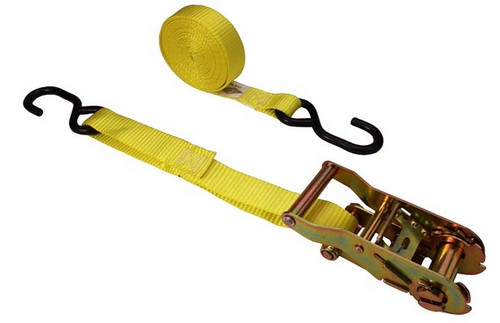 Yellow Polyester Ratchet Strap 1" x 20' w/S-Hooks Carded  11184