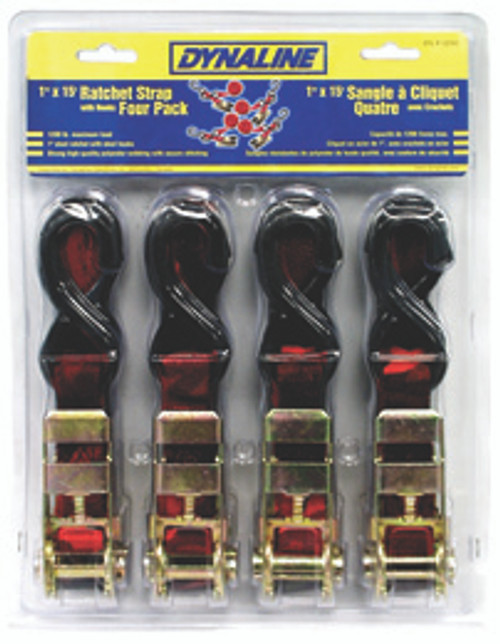 Red Polyester Ratchet Straps 1 x 15' w/S-Hooks Carded (4/pk)  12321