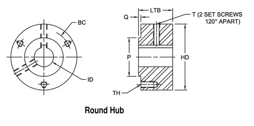 2-1/8" Shaft Lovejoy® Deltaflex® Series 50 Round Coupler Hub   50-DLT HUB RND-2-1/8-1/2X1/4KW
