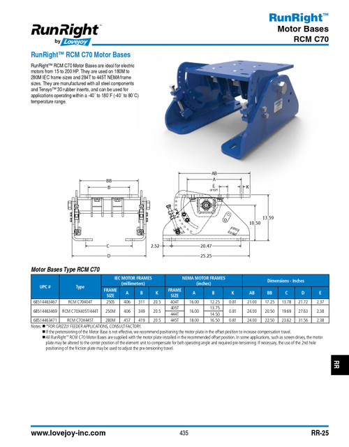 Runright® Motor Base   RCM-C-70-405T/444T-MOTOR BASE