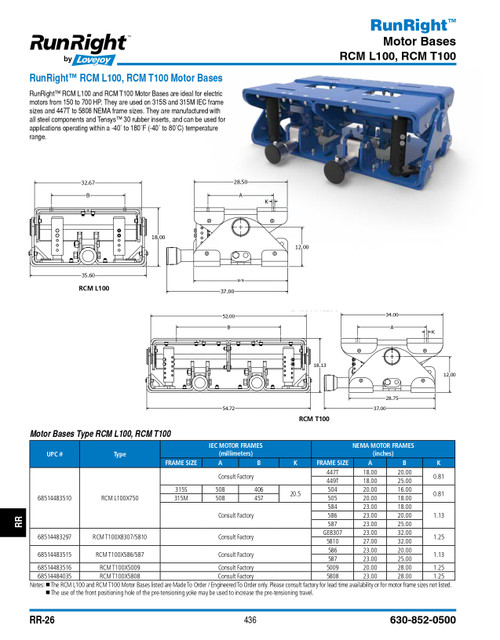 Runright® Motor Base   RCM-L-100-750-MOTOR BASE