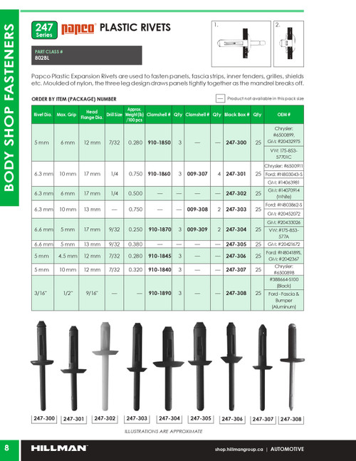 6.3mm x 10mm Plastic Rivet 25 Pc.   247-303