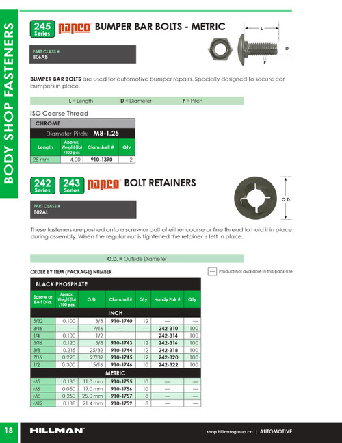 5/16" Bare Bolt Retainer 100 Pc.   242-316