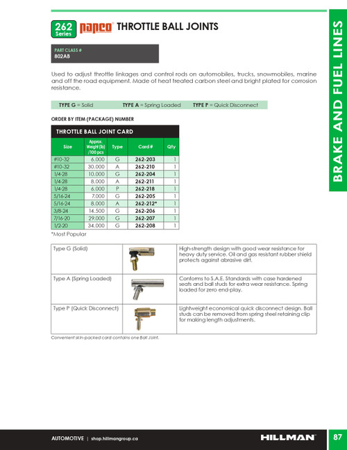 3/8"-24 Type (G) Throttle Ball Joint   262-206