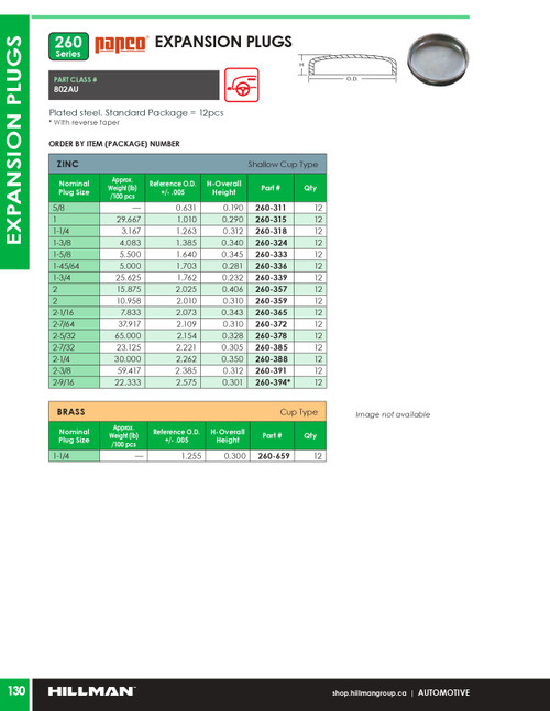 1-5/8" Zinc Plated Shallow Cup Type Expansion Frost Plug 12 Pc.   260-333