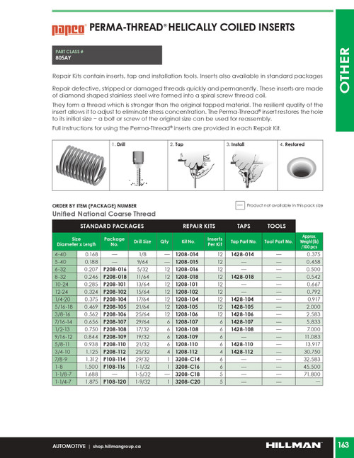 1/2"-13 Perma-Thread® Replacement Coil Package 6 Pc.   P208-108