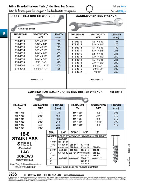 Hex Head Lag Screw 3/8" X 2" 18-8 Stainless Steel Ansi B18.2.1   038-813