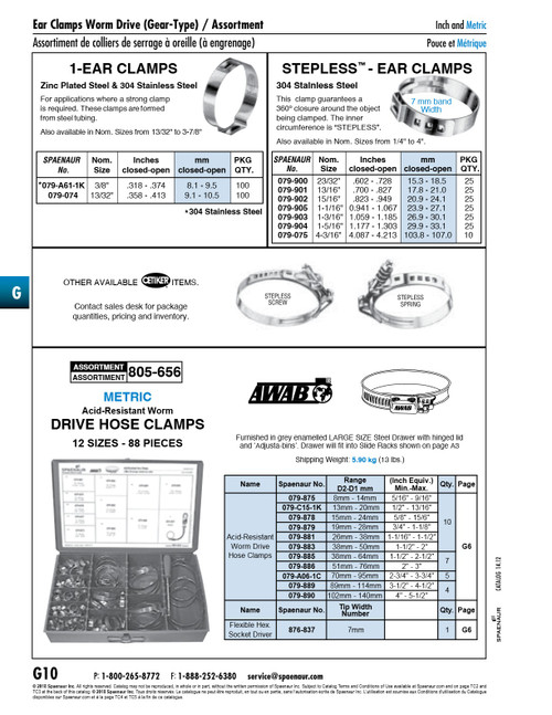 Stepless Ear Clamp 1 5/16" Nom (29.9Mm-33.1Mm Range) 7Mm Band Width Stainless Steel   079-904