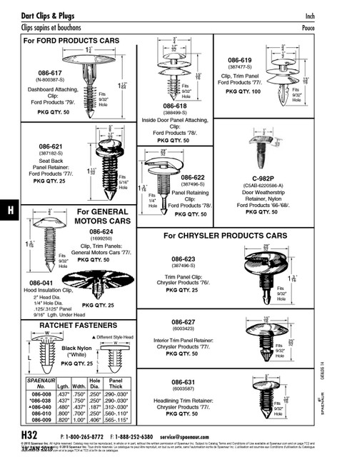 Retainer For Headlining Trim 5/8" Head X 13/16" O/A Ht X 9/32" Hole Nylon   086-631