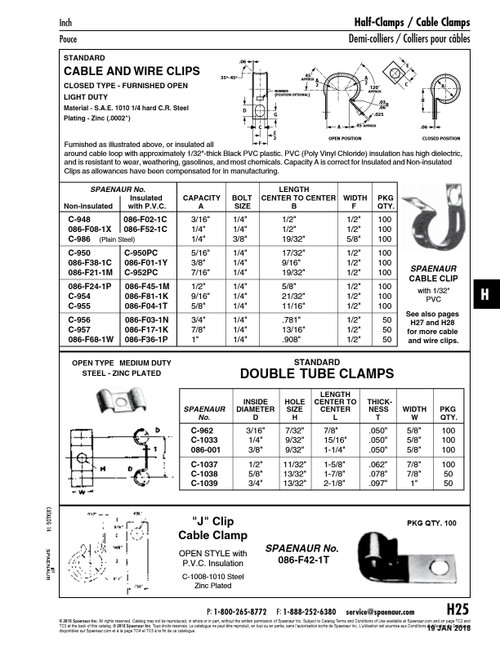 Cable & Wire Clip Light-Duty Closed Type - Furnished Open 9/16" Dia Capacity .687" C To C Steel Zinc W/ Clear Chromate Black Vinyl Cushion   086-F81-1K