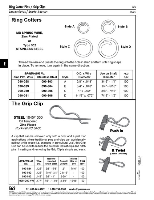 Grip Clip For 7/8" To 1 1/4" Shaft Size Spring Steel Zinc Plated   090-G09-1W