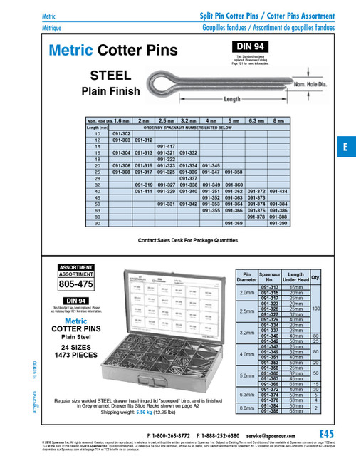 Metric Cotter Pin 3.2Mm Dia X 50Mm Lg Steel Plain   091-342
