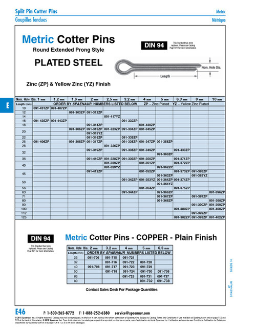 Cotter Pin Din 94 5Mm X 50Mm Copper Plain Din 94/Cu 5X50   091-730