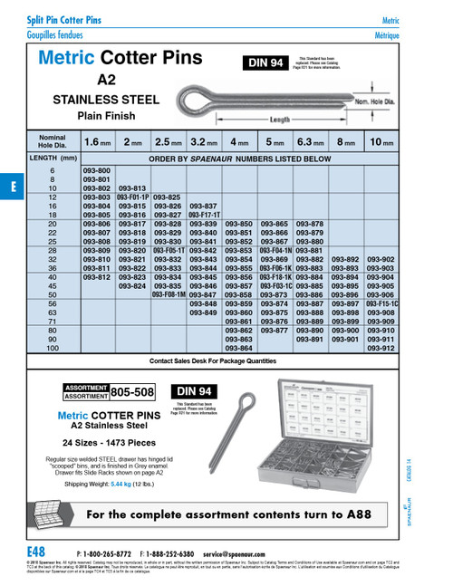 Cotter Pin Din 94 2.5Mm X 22Mm A2 Stainless Steel Din 94/A2 2.5X22   093-829