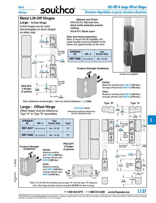 Large Lift-Off Hinge Offset Type "B" .688 X 2.50" Die Cast Zinc Black Matte Powder Coat   097-048