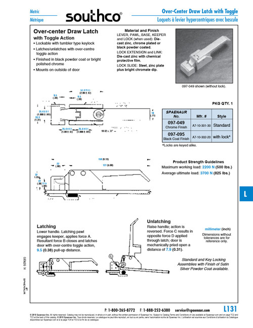 Over-Centre Draw Latch With Catch Steel Chrome Plated   097-049