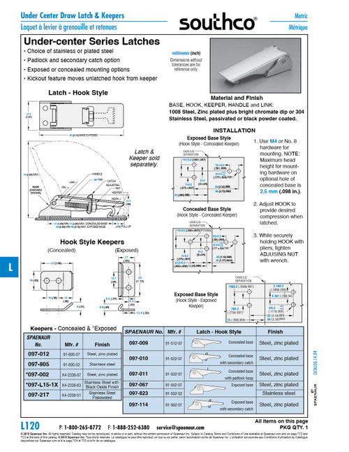 Hook Style Vantage-Downunder Latch Exposed Base 3.13" X 1.07" Steel Zinc Plated   097-067