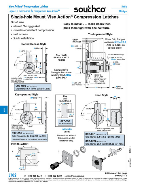 Compression Latch Vise Action Knob Style Single Hole Mount Grip Range 1.00" - 1.125" Housing Zinc Die-Cast Black Powder Coat   097-089