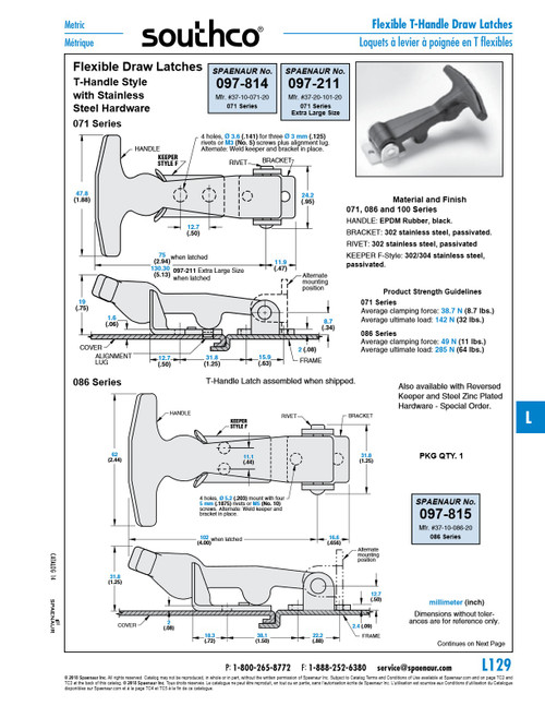 Flexible Draw Latch 086 Series Keeper Style "F" (Assembled) 2.44" X 4.0" Epdm Rubber Handle 302 Stainless Steel Bracket   097-815