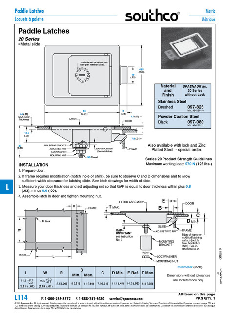 Paddle Latch 20 Series Without Lock 2.69" X 3.31" Stainless Steel Brushed   097-825