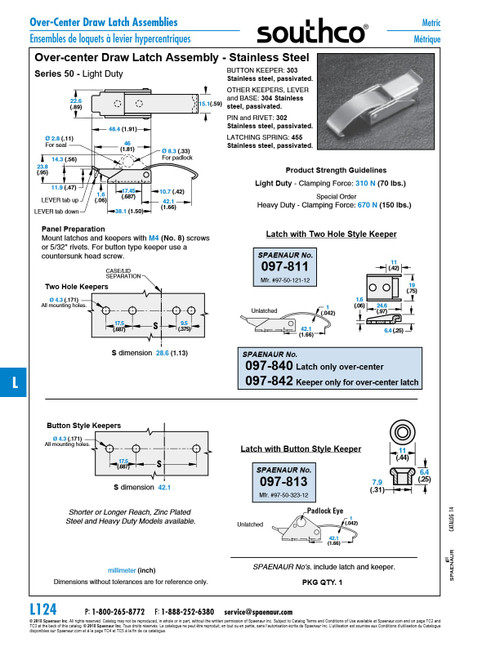 Over-Center Draw Latch Series 50 Padlock Eye Latch Only 304 Stainless Steel Passivated   097-840