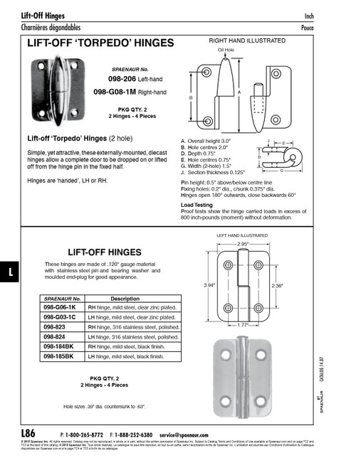 Right Hand Lift Hinges 100Mm O/A Ht X 75Mm Width Mild Steel Black   098-184BK