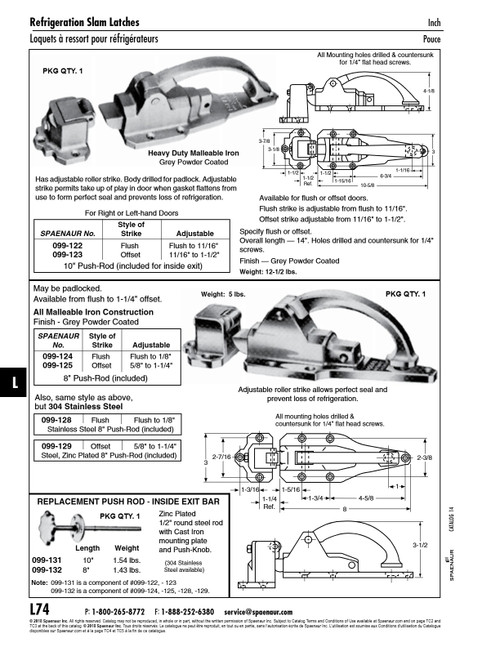 Cooler Lock With Offset Strike & Push Rod 11/16" To 1 1/2" Offset 14" O/A Length Malleable Iron Grey Powder Coated   099-123
