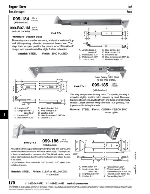 Miniature Support Stay W/ Fixing Brackets 9.4" Open Lgth Steel Clear Zinc Or Yellow Zinc Plated Our Option   099-184