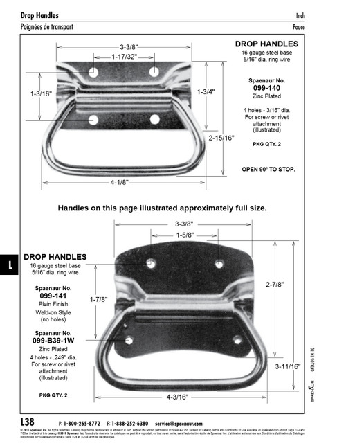 Drop Handle Base 3 3/8" X 2 7/8" 4 Holes Steel Zinc Plated   099-B39-1W