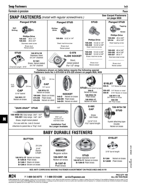 Snap Fastener Cap 24 Ligne (.600") 5/16" Barrel Lgth Brass Nickel Plated   106-W01-1Y