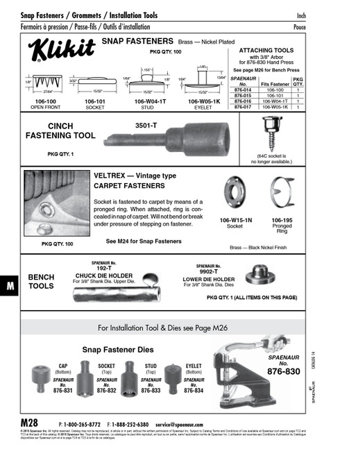 Stud Style 15 Klikit Snap Fastener  3/8" Od. X 1/8" Th. X .155" Barrel Dia. Brass Nickel Plated   106-W04-1T