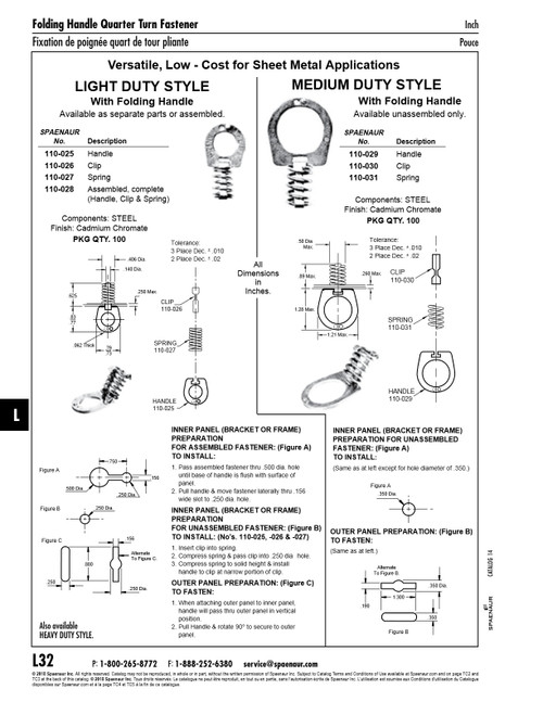 Quick Operating Fastener Assembled Km Series Light Duty .250" Max Grip Thickness Steel Cadmium Plated   110-028