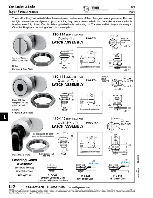 Straight Latching Cam Steel Zinc Plated   110-147