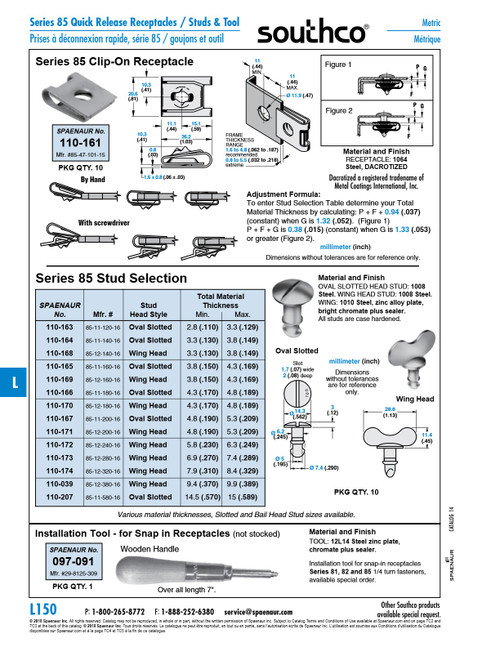 Quarter-Turn Fastener Stud Large Series Bail Style Ra Head .785" Stud Length 1008 Steel Zinc Chromate Plated   110-216