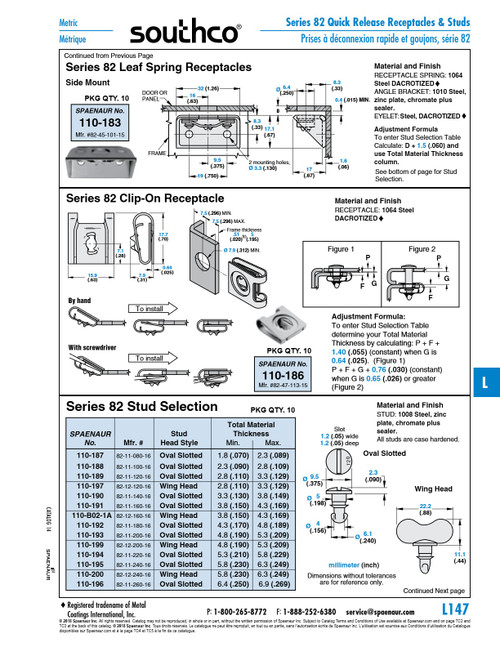 Wing Head 1/4 Turn Stud Grip Range 0.150" -0.169" Steel Zinc Alloy Chromate   110-B02-1A