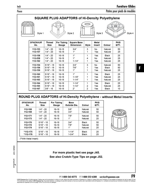 Plug Glide For 16/18 Ga. Round Tube 5/8" X 1/4" - 20 Polyethylene Natural Color   112-168