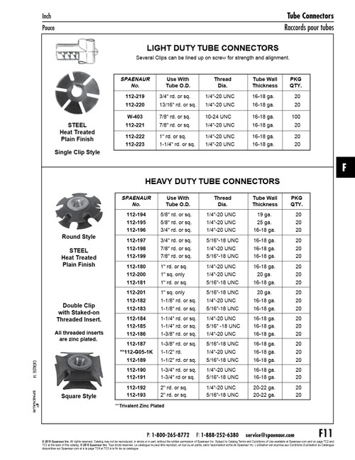Round Tube Connector 7/8" Tube Od X 16-18 Ga X 1/4"-20 Unc Spring Steel Plain   112-198