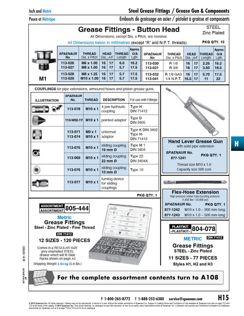 Grease Nipple M8 X 1.0 Steel Zinc Plated Button Head/M1 M8X1   113-027