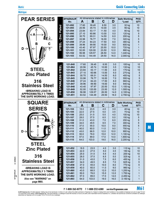 Square Quick Link 9Mm Wire Dia Steel Zinc Plated   121-111