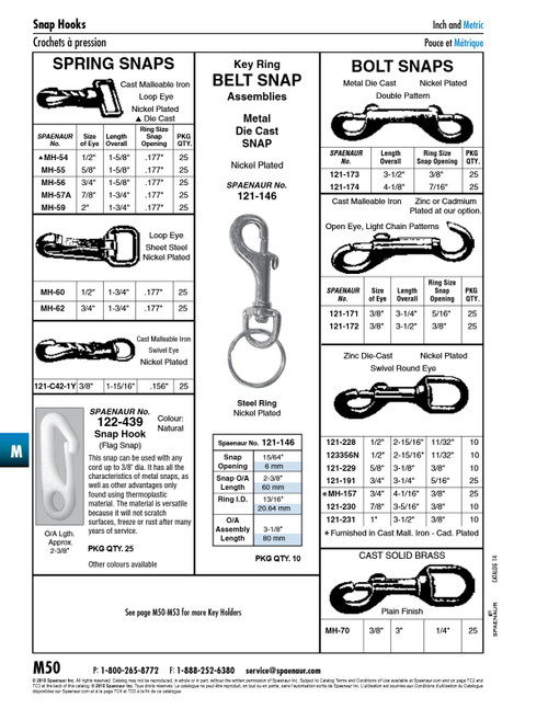 Bolt Snap Open Eye Light Chain Pattern 3/8" Eye 3 1/2" Oal 3/8" Snap Opening Cast Malleable Iron Zinc Plated   121-172