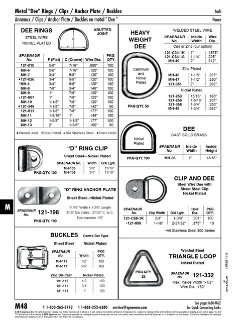 "D" Ring Anchor Plate 1/8" Eye Dia X 11/16" Wid X 1 3/8" Lgth Sheet Steel Nickel Plated   121-198