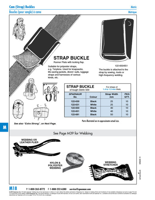Strap Buckle For 50Mm Strap Width 1.4Mm To 1.5Mm Th Delrin 500 Plastic Black   122-681