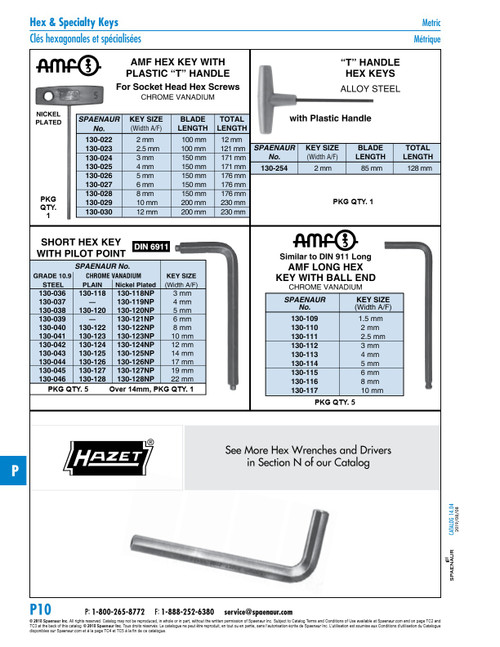 T-Handle Hex Key 12Mm X 200Mm Blade Lgth Steel Nickel Plated Plastic Handle   130-030