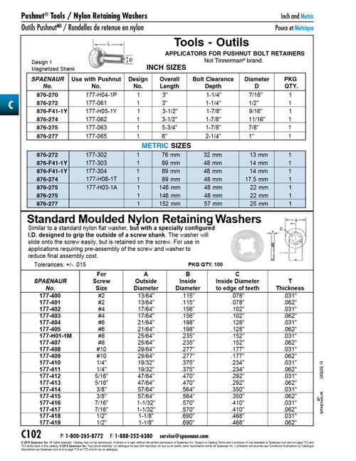 Standard Molded Retaining Washer 17/64" Od X .102" Id X .062" Thk Nylon   177-403