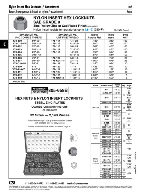 Nylon Insert Hex Locknut Light Hex 3/8"-16 Unc(.453 Ht X .564-.553 Af) Gr 8 Steel Yellow Zinc Plated   178-102