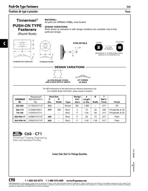 Spring Nut Push-On Rectangular Stud .375" X .75" Lgth X .56" Wide X .020" Thk Spring Steel Heat Treated Phosphate & Oil   202-172
