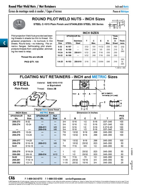 Floating Nut Retainer M6 1/2" Base Width X 1-1/2" O/A Lgth Steel Plain Finish   208-016